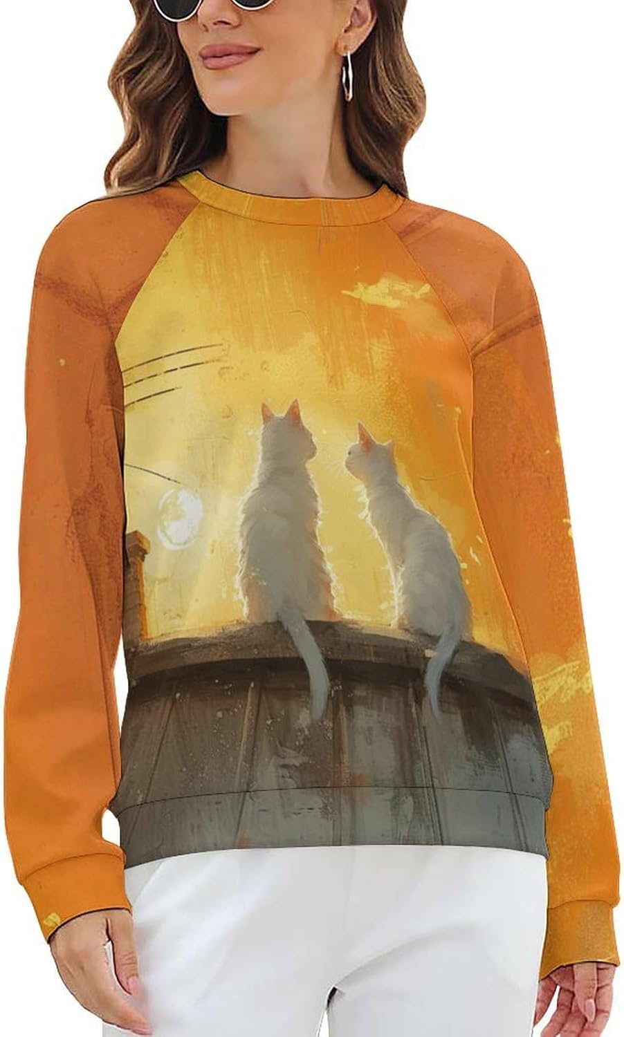 Long Sleeve Shirts for Women Cat Printed Fall Winter Dressy Holiday Casual Fashion Crewneck Tunic Tee Shirts - Image 8