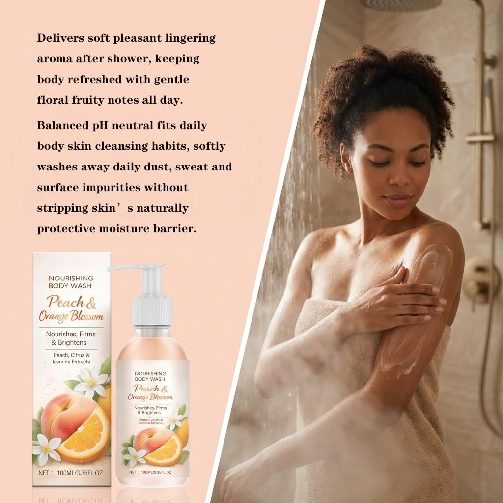 Detergente per il corpo nutriente alla pesca, gel doccia idratante, corpo idratante pulito per pelle ruvida secca, profumo di lunga durata per una pelle morbida, morbida e idratante (6 pezzi)