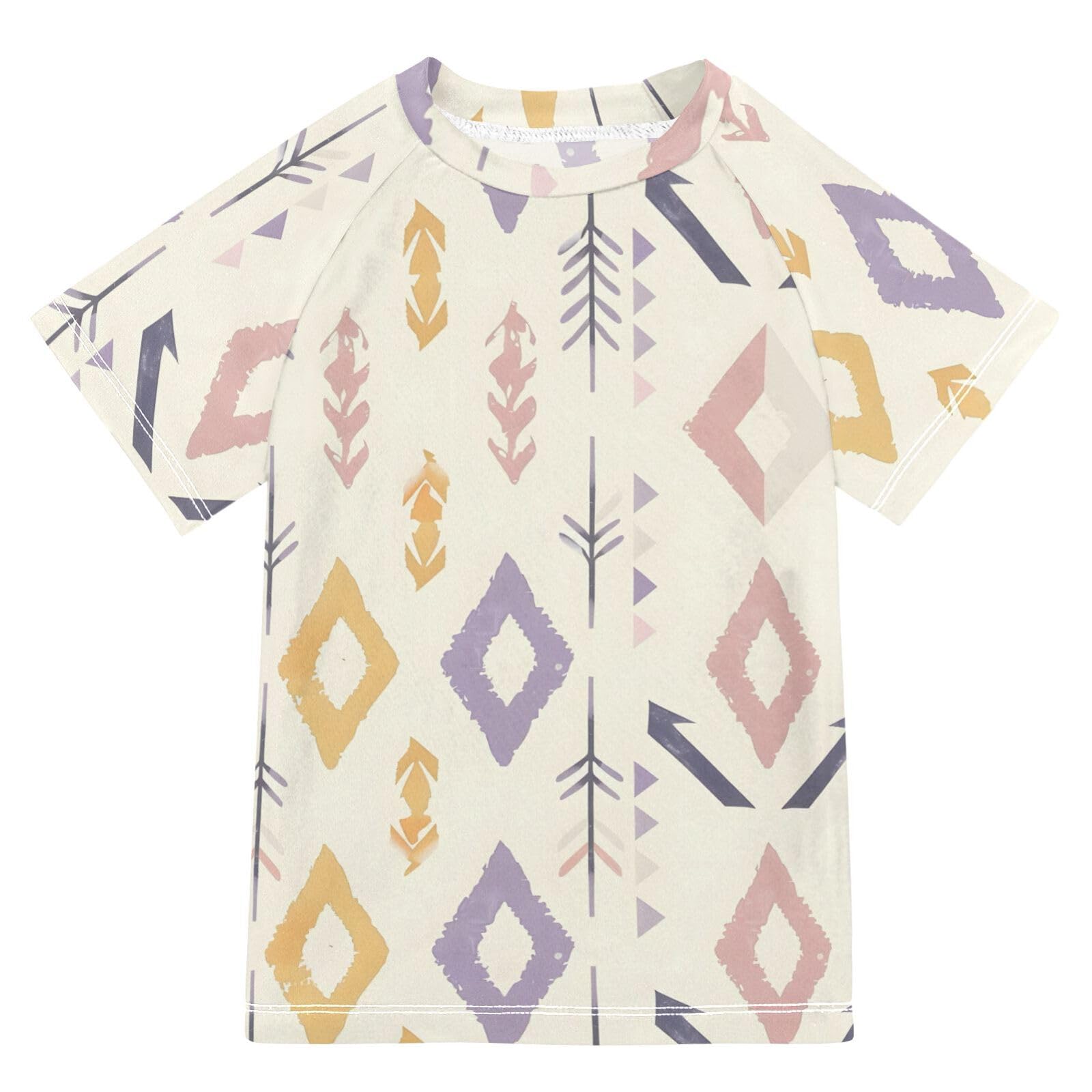 ALAZA Kids Rash Guard Boys Toddler Swim Shirts Short Sleeve Bohemian Geometric UPF 50+ 3T