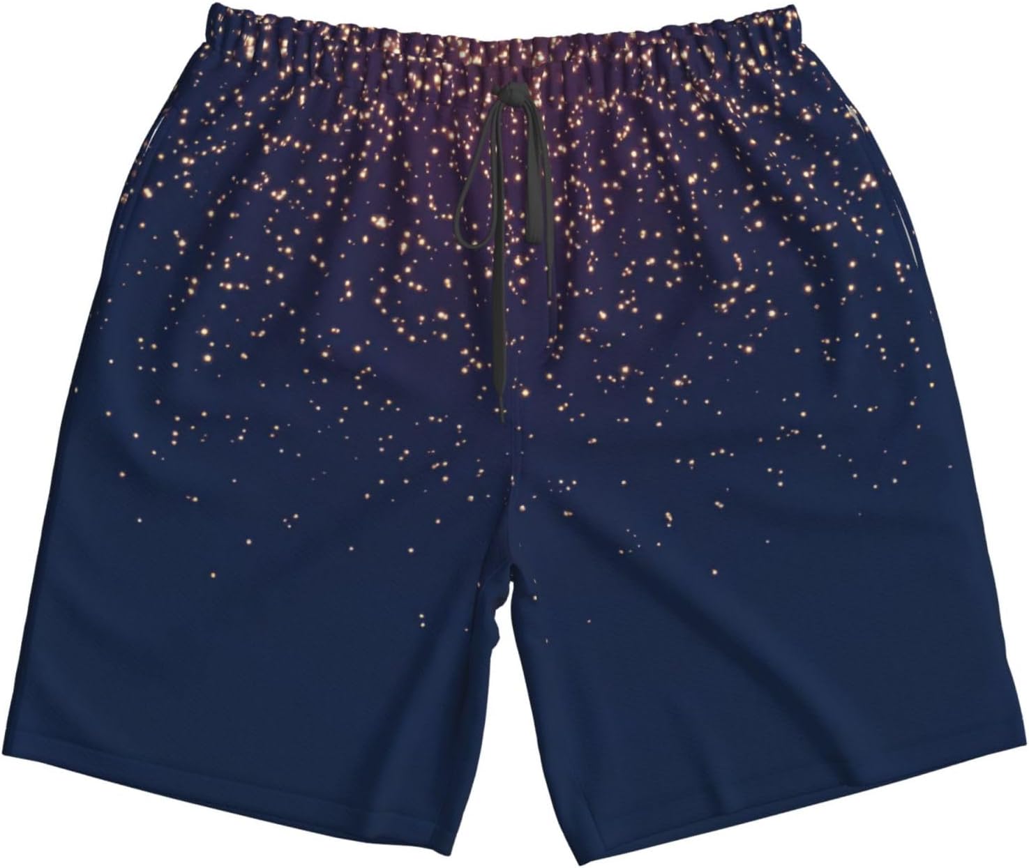 Navy Blue Sky and Stars Print Men's Hawaiian Beach Shorts Elastic Novelty Summer Casual Shorts with Pocket