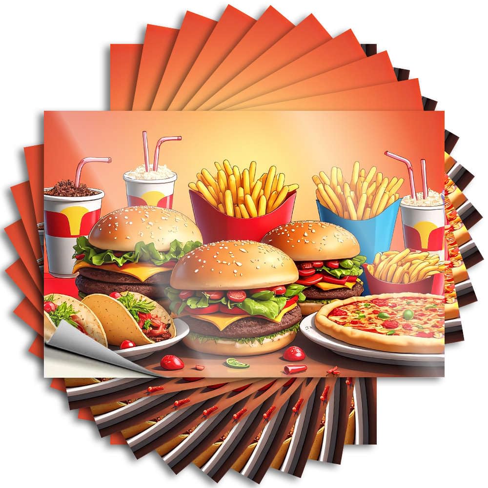 Fast Food Feast: Burgers, Fries, Tacos, Pizza, Drinks. Fall Happy - Decals Hat Waterproof Decal(8X12CM)