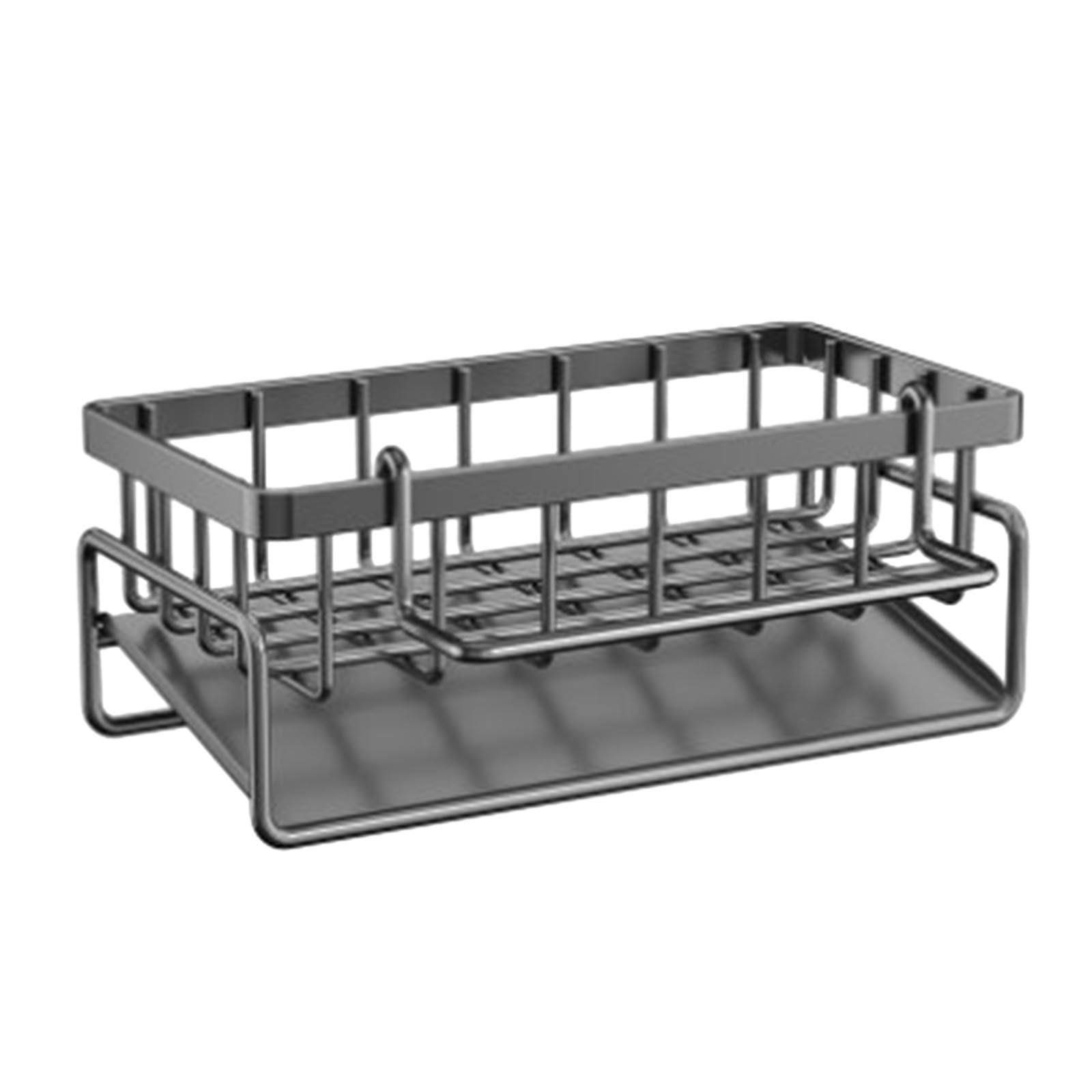 Sponge Holder with Drain Tray for Kitchen Sink Stainless Steel Kitchen Storage Sink Caddy for Organizing Sponge Brush