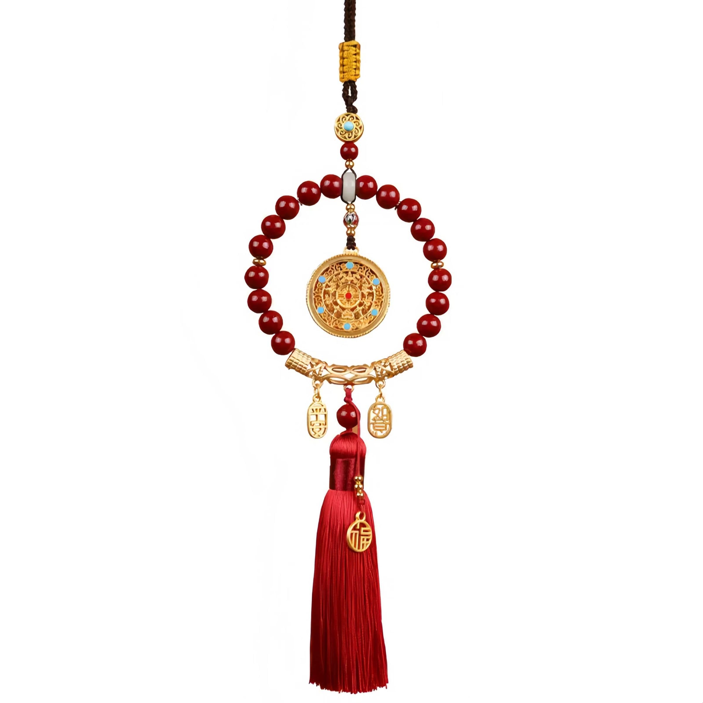 Chiorgone Cinnabar Feng Shui Hanging Ornament – Red Tassel Charm for Protection, Peace, and Good Fortune, for Auspicious Blessings.