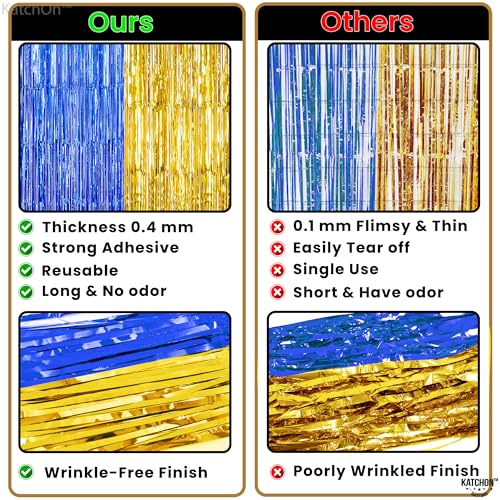 Image of KatchOn, Blue and Gold Fringe Backdrop for Parties - XtraLarge, Pack of 2 | Blue Fringe Backdrop | 2026 Graduation Party Decorations | Graduation Decorations 2026