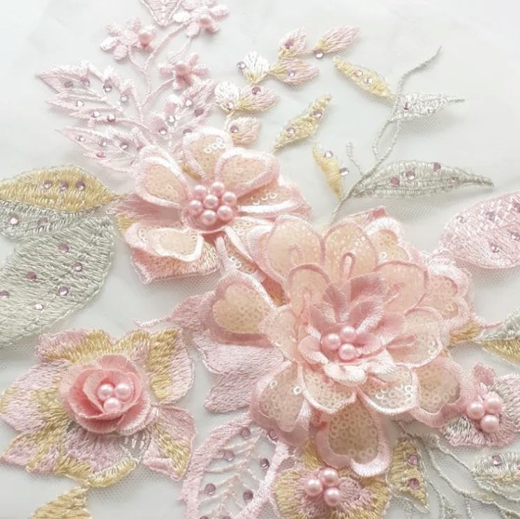Col dentelle fleur rose broderie pour customisation vêtement - 2
