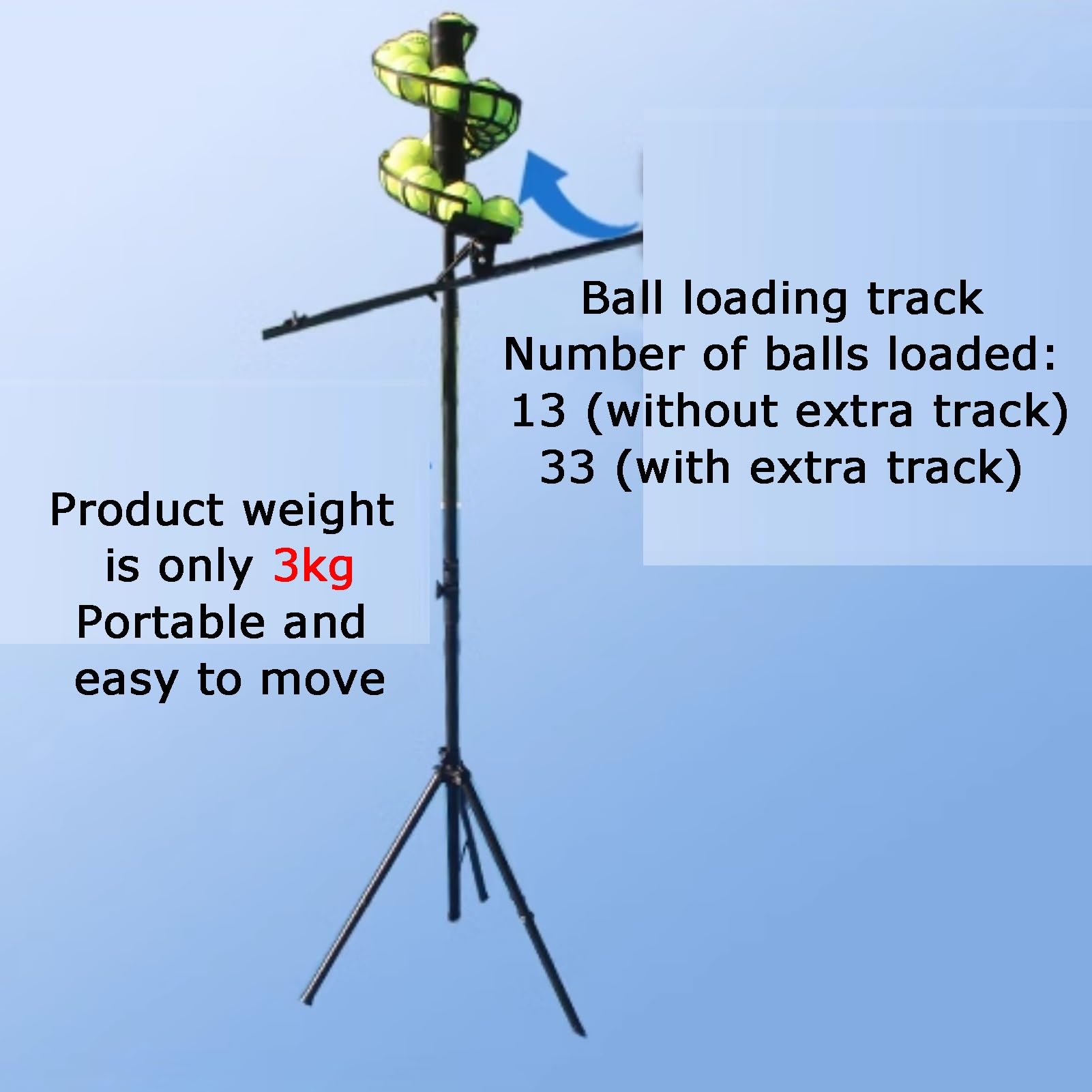 Macchina for La Caduta di Palline da Tennis,Regolabile 130-180 Cm,Accessori for L'allenamento Non Elettrici,for Stadio (Palline Non Incluse)