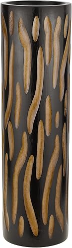 Miniatura 2 de AeraVida Eco-Chic - Jarrón de madera cilíndrico de mango tallado a mano marrón de 14 pulgadas  Florero alto de madera  Decoración del hogar