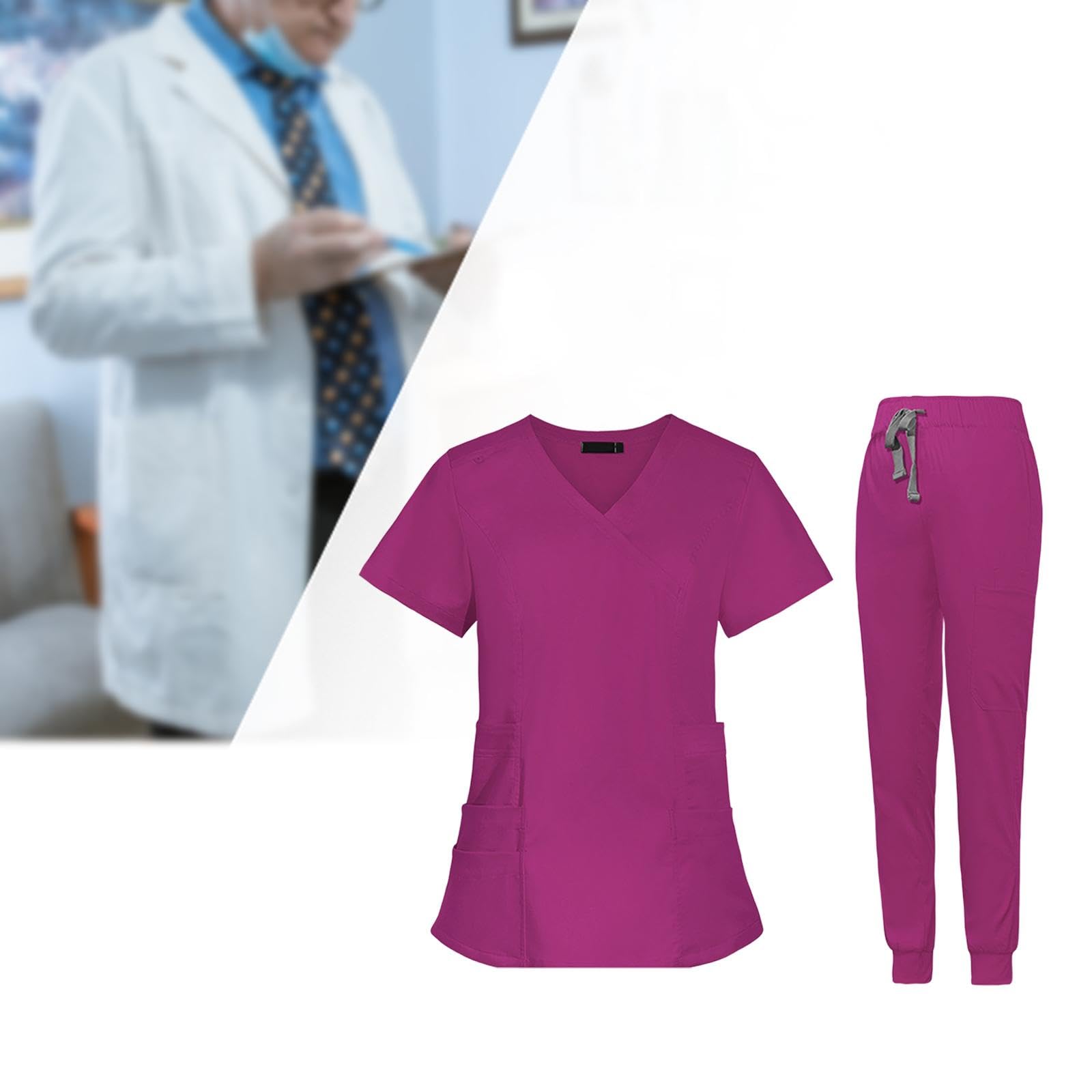 Berufsbekleidung für Krankenschwestern, Jogginghose Und Kasack, Knitterfrei, für Spa Und Kosmetik, Maschinenwaschbar, V Ausschnitt