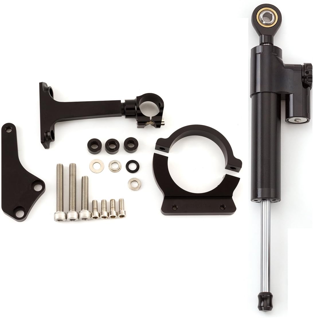 FXCNC Motorcycle CNC Steering Damper Stabilizer Buffer Control Bar With Mounting Bracket Kit Full Set Compatible with ER6N 2006-2008