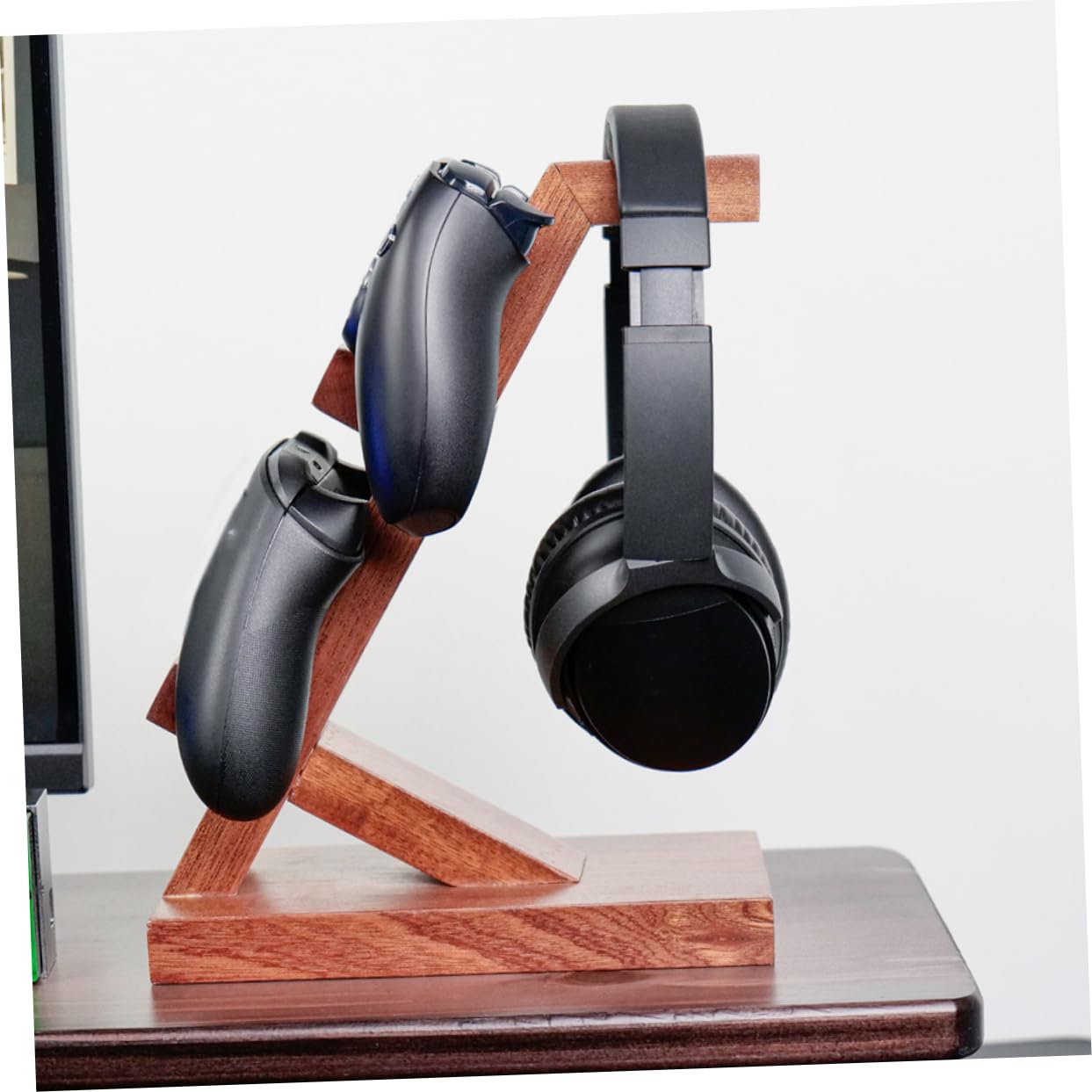 Homoyoyo Supporto per Conservare e Mostrare Accessori Gaming per Controller di Gioco e Cuffie per Protezione e Esposizione in Legno Marrone, Organizer Elegante