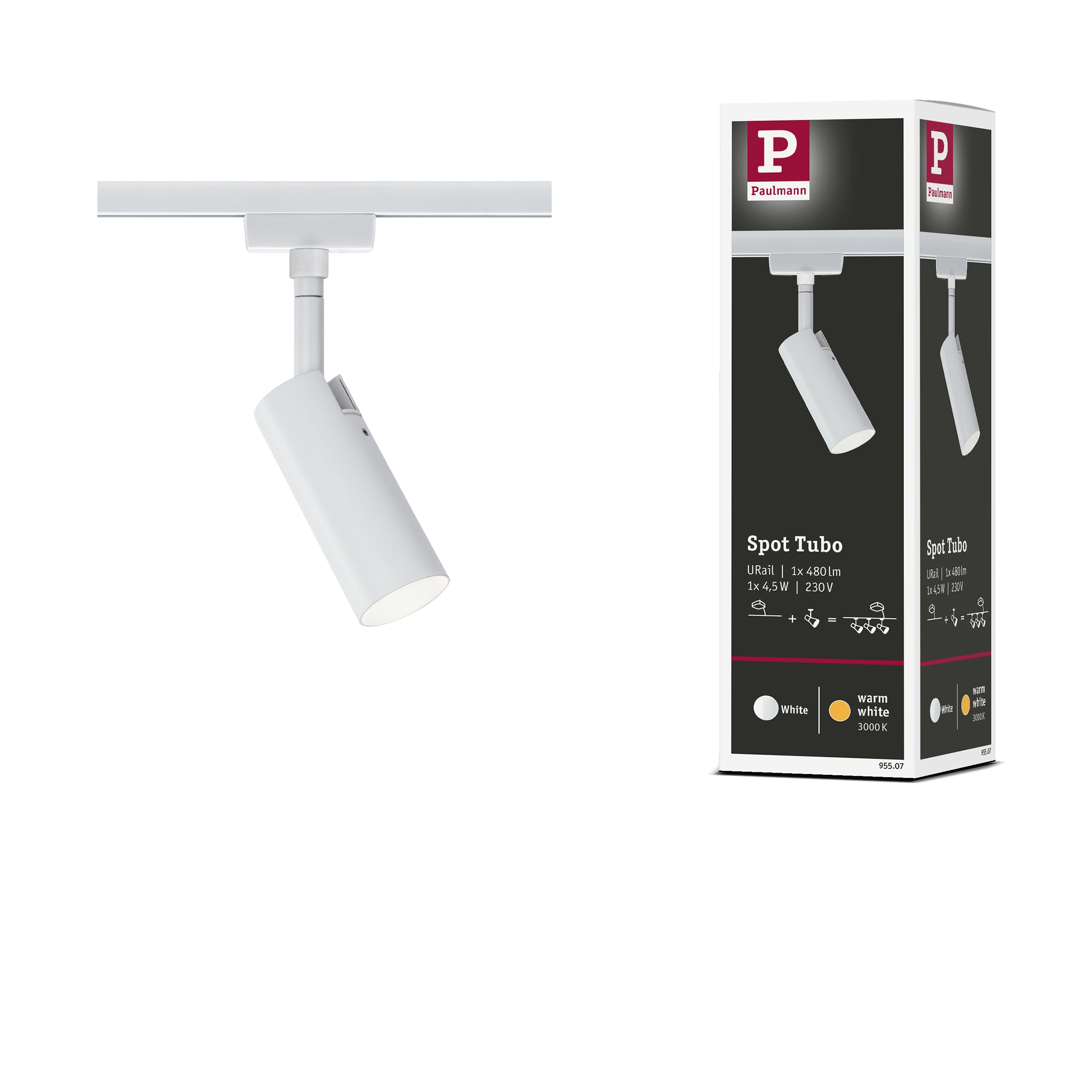 Spot sur rail Paulmann URail Tubo simple 250 lm 4,5 W 3000 K 230 V blanc 95507