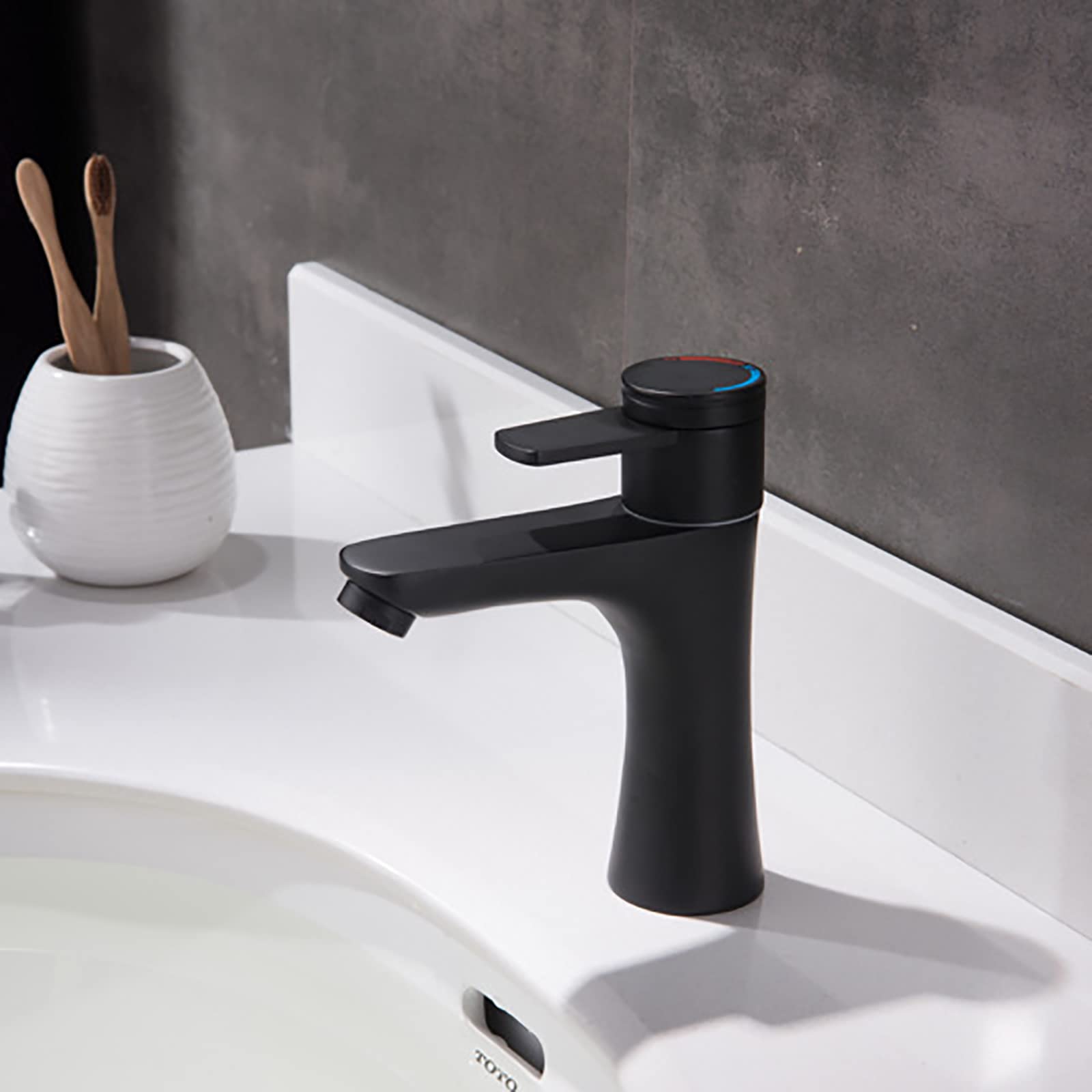 Grifo de baño Grifo de Lavabo de baño de latón Grifo Mezclador de Lavabo de una manija Grifo de Lavabo de un Solo Orificio Grifo de Lavabo montado en la Cubierta con Agua fría y Caliente, ne