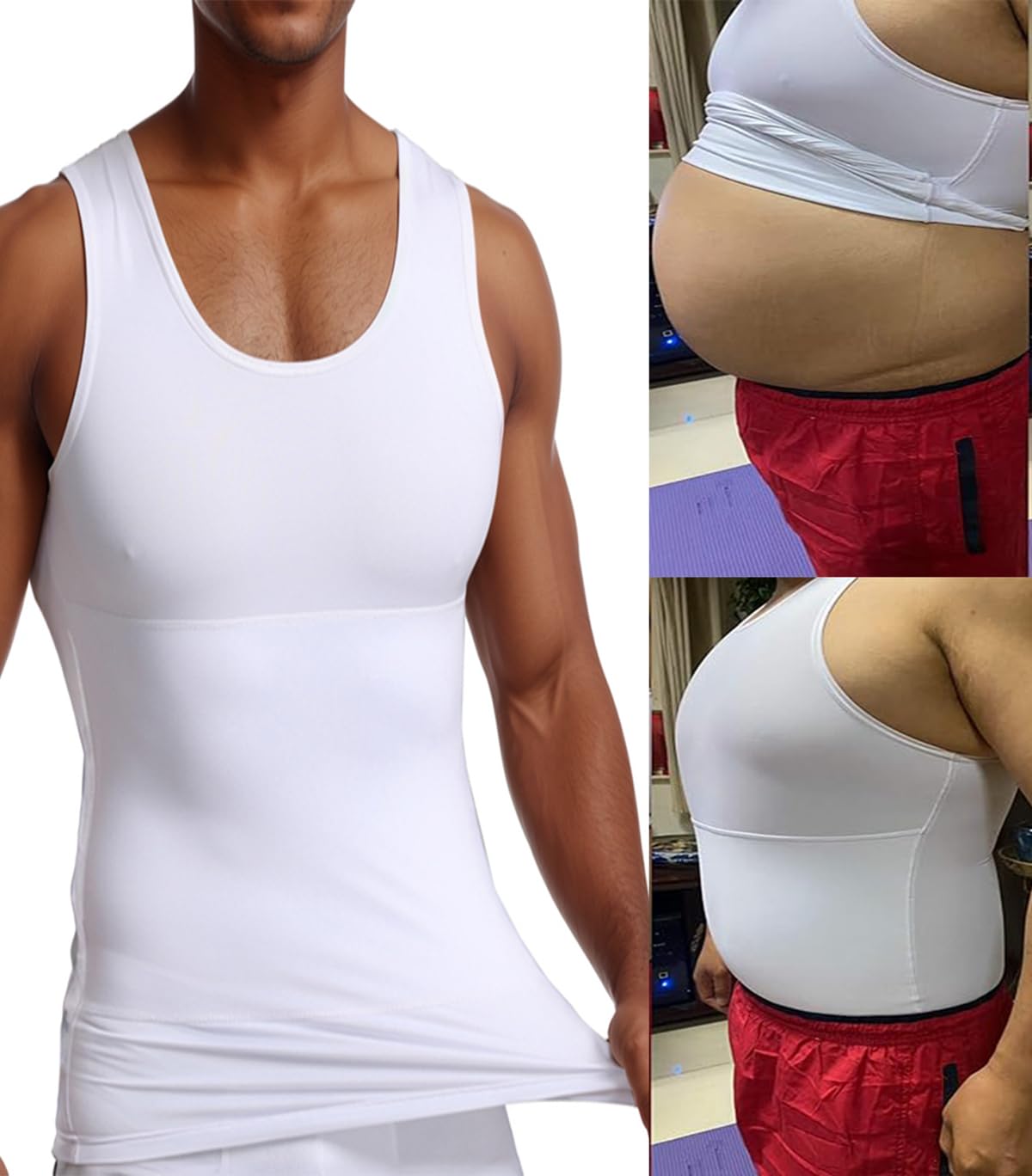 Camiseta Reductora para Hombre con Efecto Vientre Plano Camiseta Interior de compresión sin Mangas de algodón Body Shaper un Vientre más Plano