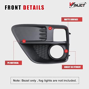 Winjet Fog Light Bezels For 2015 2016 2017 Subaru WRX/STI, Black PC Material Fog Light Cover Replacement, A Pair Fog Light Bezel Cover Driver & Passenger Side Fog Lamp Bezels