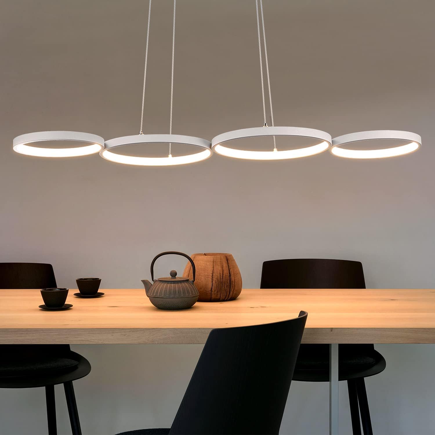 GBLY Lampa wisząca LED do jadalni, 88 cm, biała, nowoczesna, z 4 pierścieniami, ściemniana, z pilotem zdalnego sterowania, do salonu, sypialni