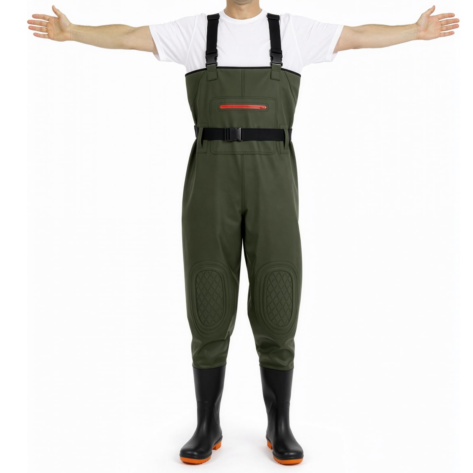SUNNYNEST Chest Waders with Boots, Rain Trouser, Waterproof PVC Fishing Waders with Adjustable Suspenders, Anti-Slip Sole Pond Waders for Men Women Unisex (42 Shoe size)