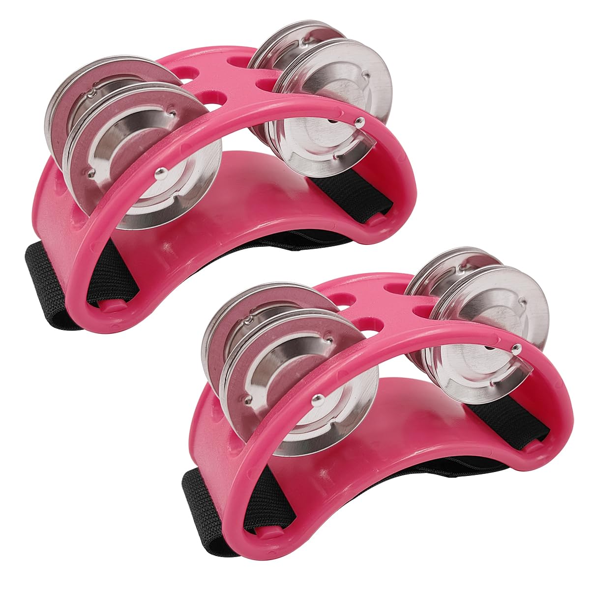 2 pcs Foot Tambourine, lyfLux Foot Shaker, Tambourines for Adults, Collocation Drums, Guitars, Metal Bells, for Concerts, Parties, Welcome Ceremonies, etc (pink)