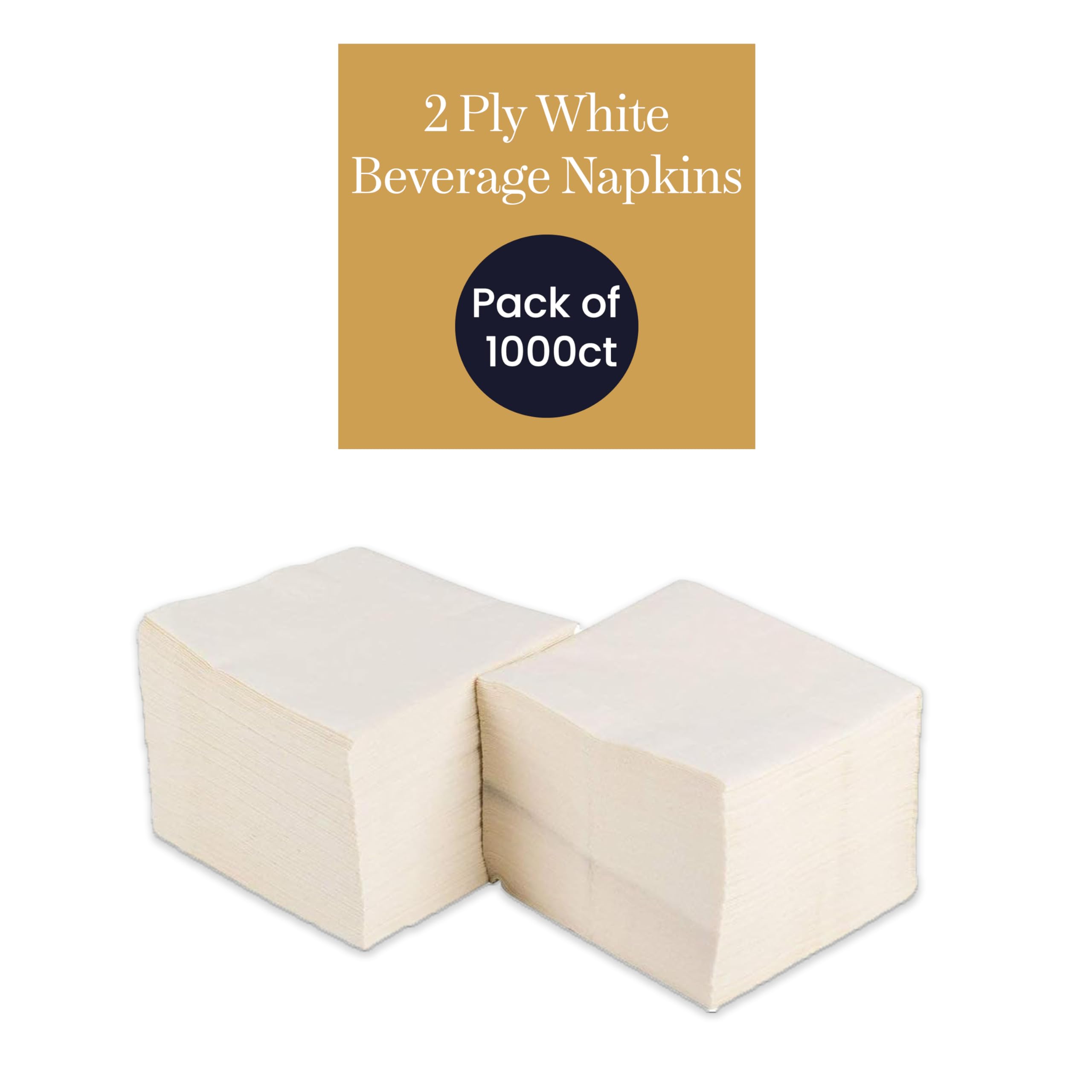 Servilletas de papel desechables de 2 capas, color blanco, desechables, para cócteles o para uso diario (9.8 x 9.8 pulgadas), paquete de 1000 unidades