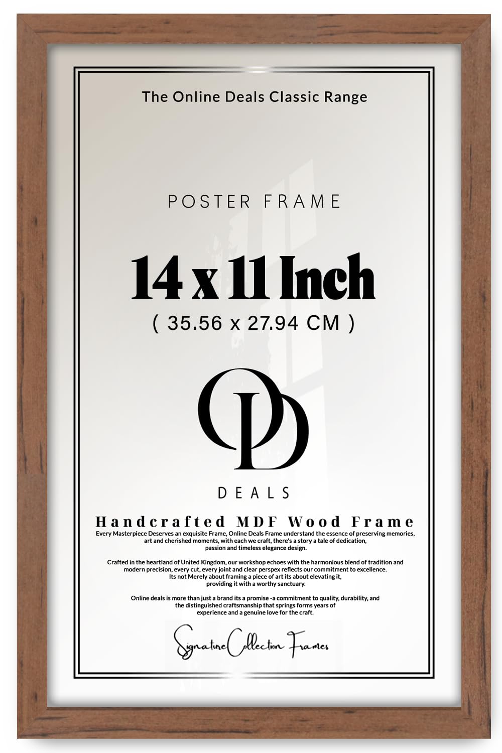 OD Deals | Engineered Wood Poster And Picture Frame 14 X 11 Inch (35.56 X 27.94 CM) — Walnut Finish For Wall Gallery And Home Décor Display With Hanging Hardware Included Wall Mounting System