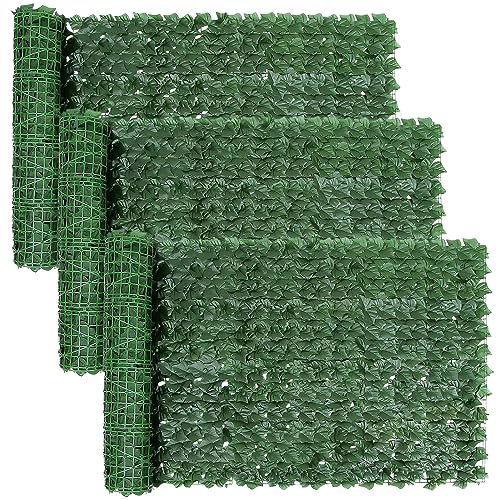SUNJULY Künstlicher Efeu Sichtschutzzaun, 1M x 3M Erweiterbarer Künstlicher Heckenzaun und Künstlicher Efeu, Balkon Sichtschutz Efeu, Garten Sichtschutz Panel, Rankenblatt Dekoration (3 Stück)