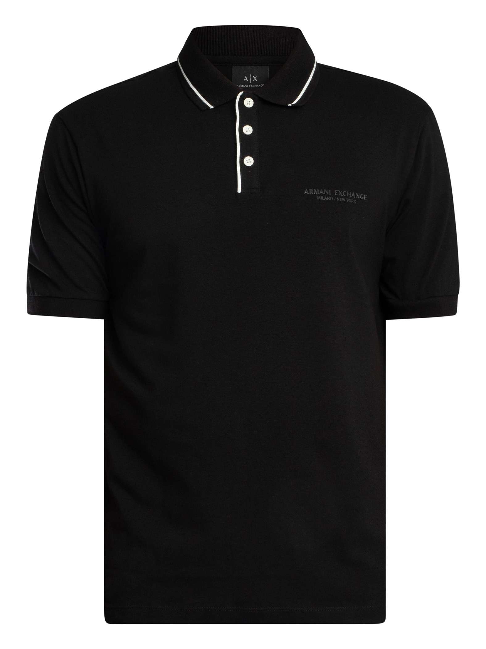 Armani Exchange Essential, Striped Collar Side Milan-Nowy Jork Logo z napisem Polo, czarny, L męski, czarne, L