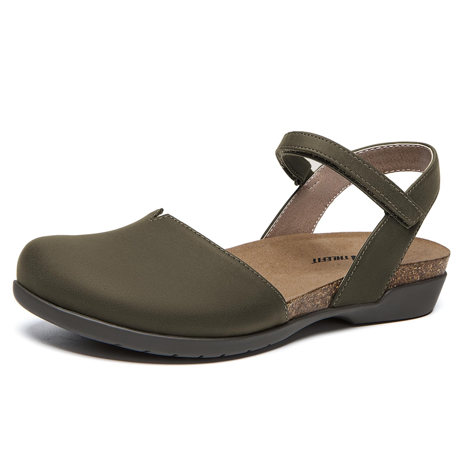 Athlefit Women's Closed Toe Sandals Comfort Cork Footbed Arch Support Flat Sandals