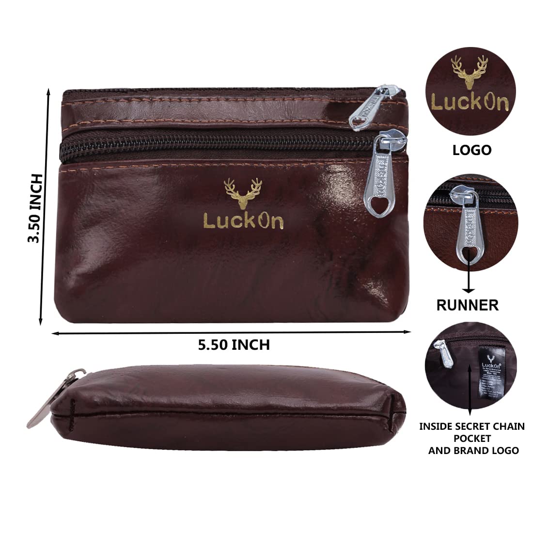 LuckOn Batwa Women's Genuine Leather Small Hand Purse, Hand Coin Purse for Ladies Size (L 5 x H 3.50) LL-Pouch-1 Bombay Sheep Leather (Brown) 1