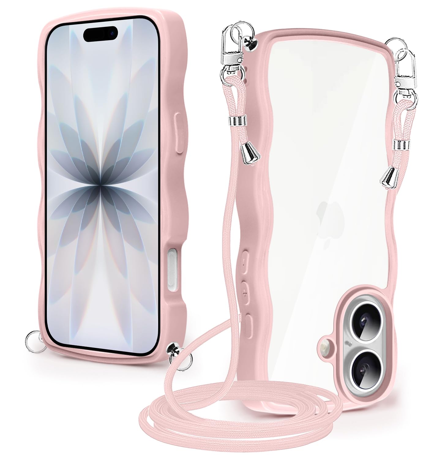 iPhone 17 用 ケース クリア ショルダー アイフォン17 用 スマホケース ス ストラップ付き カバー 耐衝撃 透明 かわいい 人気 薄型 軽量 首かけ 肩掛け 縄掛けケー 取り外し可能 長さ調整可能 ワイヤレス充電対応（ピンク）