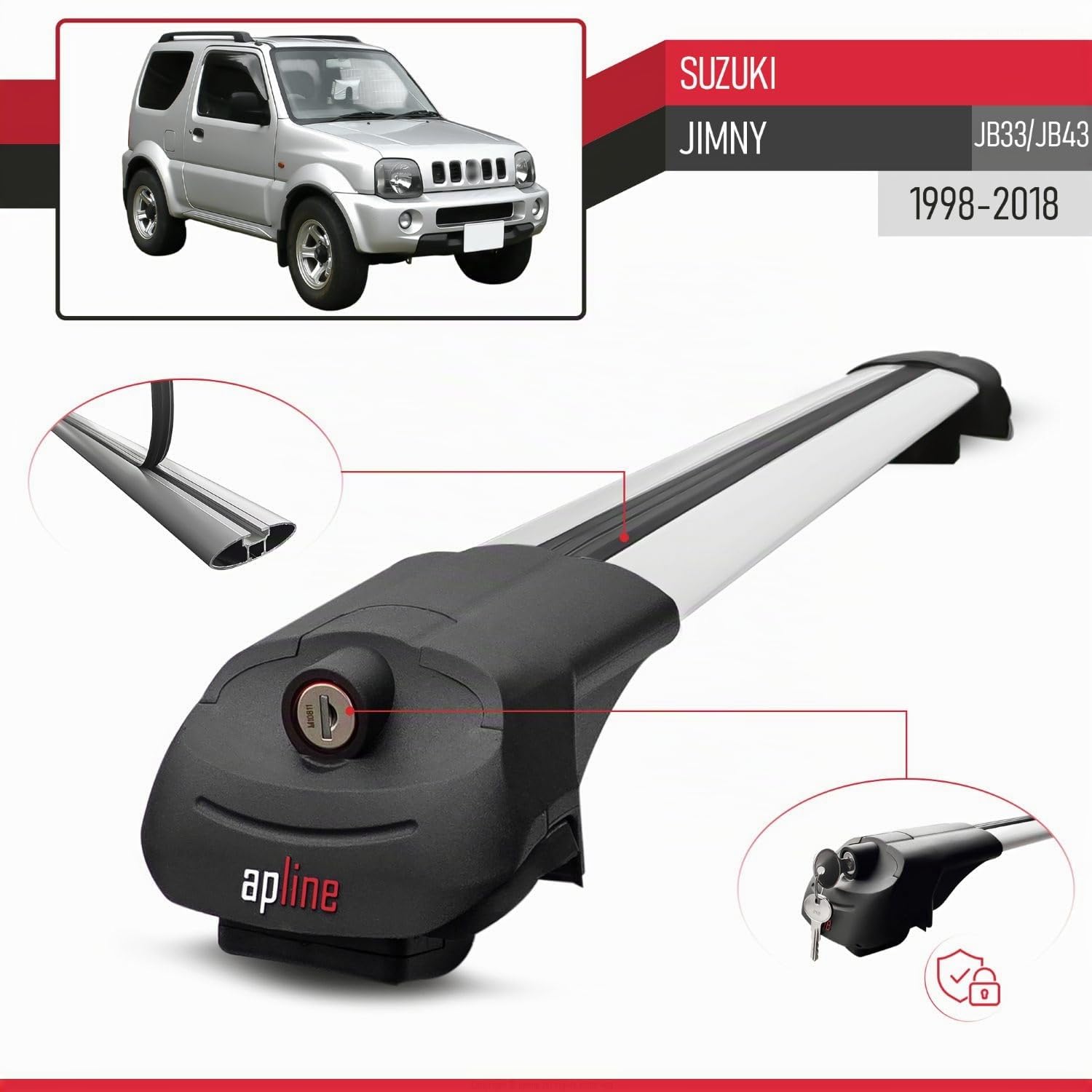 Compatibile con Suzuki Jimny (JB33/JB43) 1998-2018 Modello ACE-1 Barre Tetto Portapacchi Auto Barre Portatutto Grigio Alluminio 2 Barre