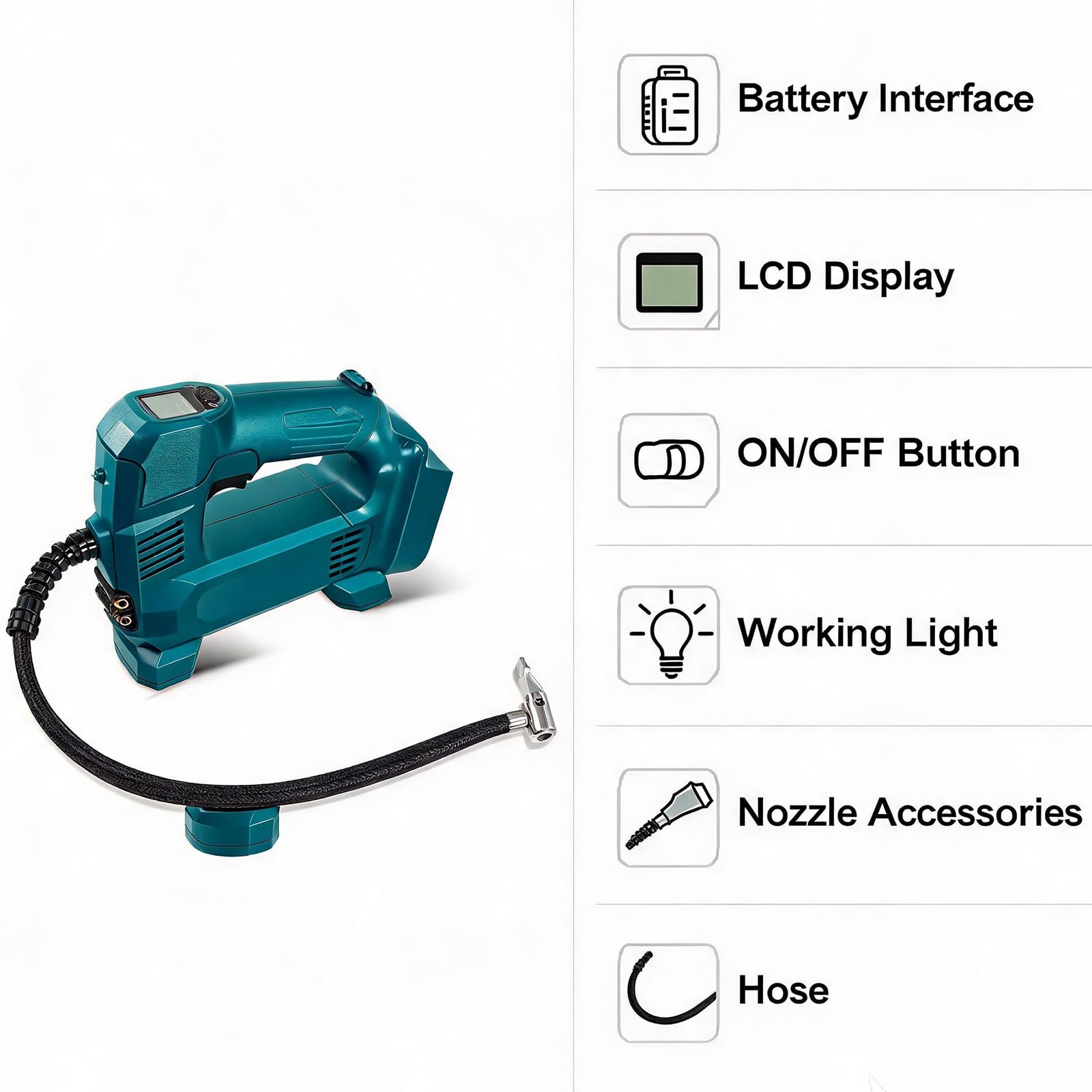 Akumulatorowa sprężarka do akumulatora Bosch 18 V, 150 psi, elektryczna sprężarka powietrza z oświetleniem LED i automatycznym zatrzymaniem, bezprzewodowa pompka do samochodu, motocykla, roweru, piłek