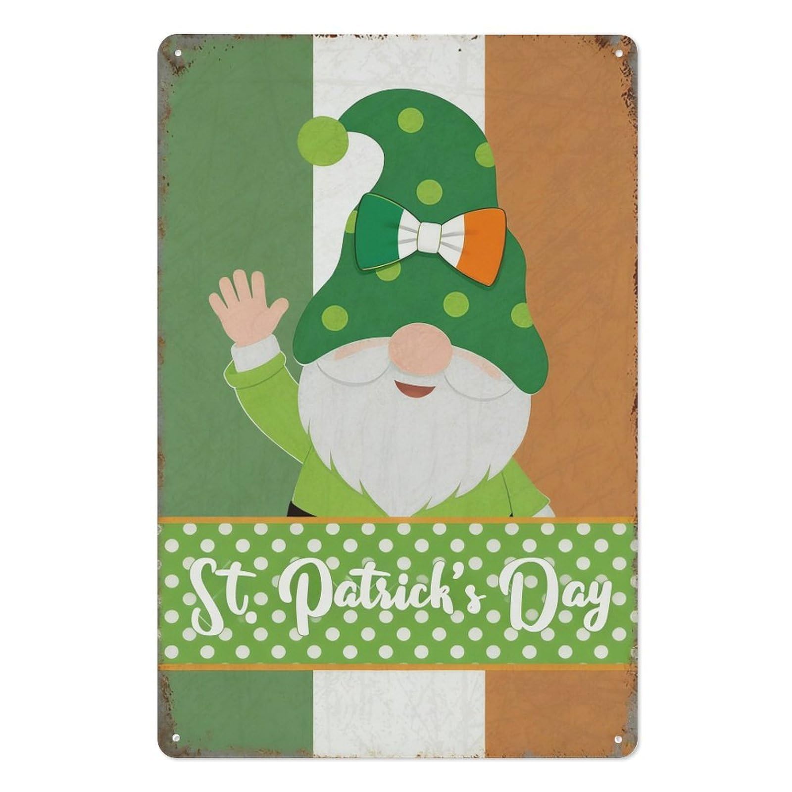 peiyeety Cute Irish Gnome Metal Tin Sign 8x12 Inch – St Patrick’s Day Wall Decor Wall Art Plaque for Holiday Celebration