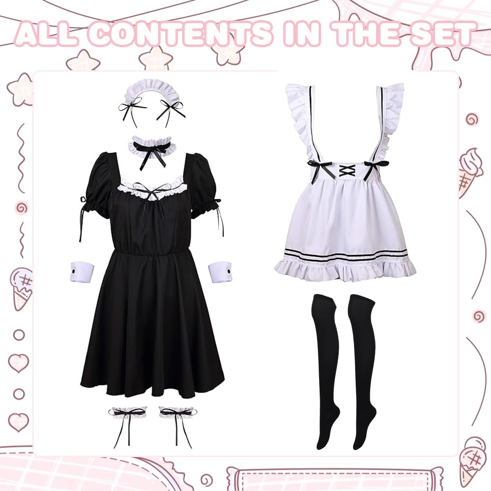 Maid Dress, costume da cameriera cosplay, set di abbigliamento da cameriera, per adulti, Halloween, carnevale, feste