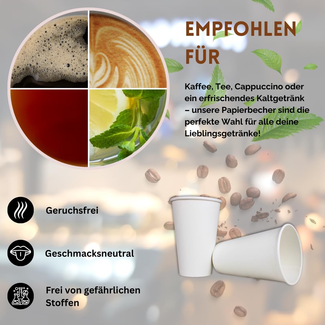 Enpack 1000 Kaffeebecher 300 ml (12 oz) - Einwegbecher für Kaffee, Tee & Kakao - Hitzebeständig, Recycelbar - To Go Becher aus Blanco-Papier - Umweltfreundlicher Getränkebecher