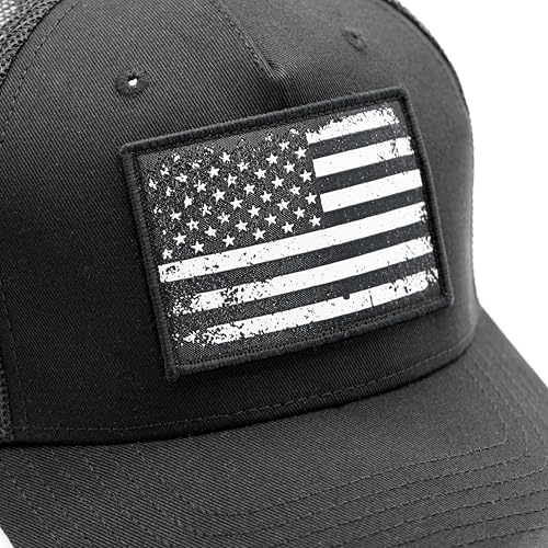 Image of MASHBILL Trucker Hat with Distressed American Flag Patch - Adjustable Snapback Patriotic Cap for Men Women