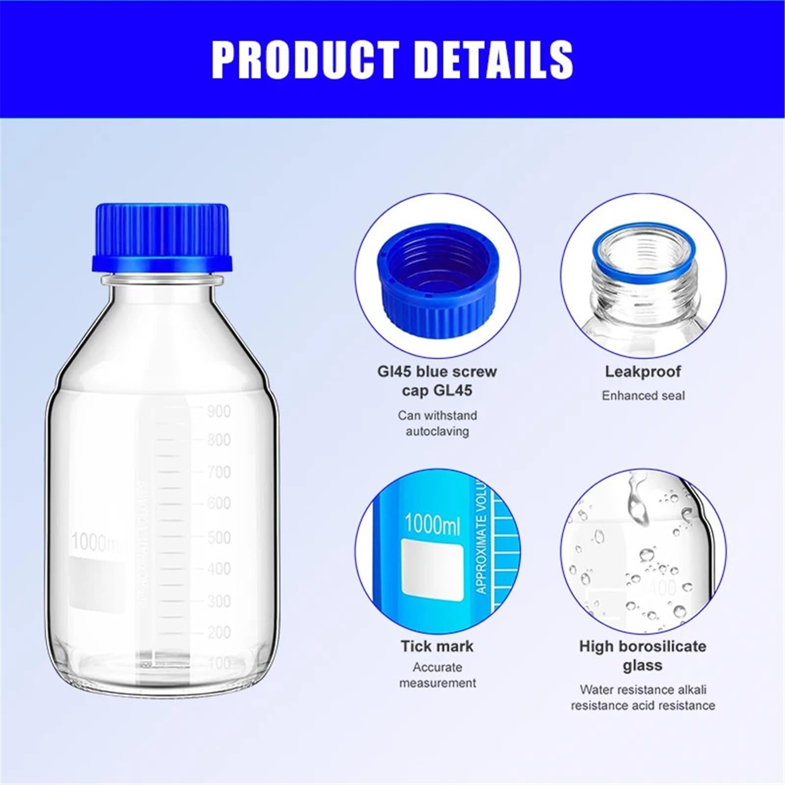 Flaconi for reagenti rotondi graduati da laboratorio da 25-1000 ml, marroni/trasparenti, in vetro for la conservazione di terreni con tappi a vite blu GL45(25ml Brown bottle)