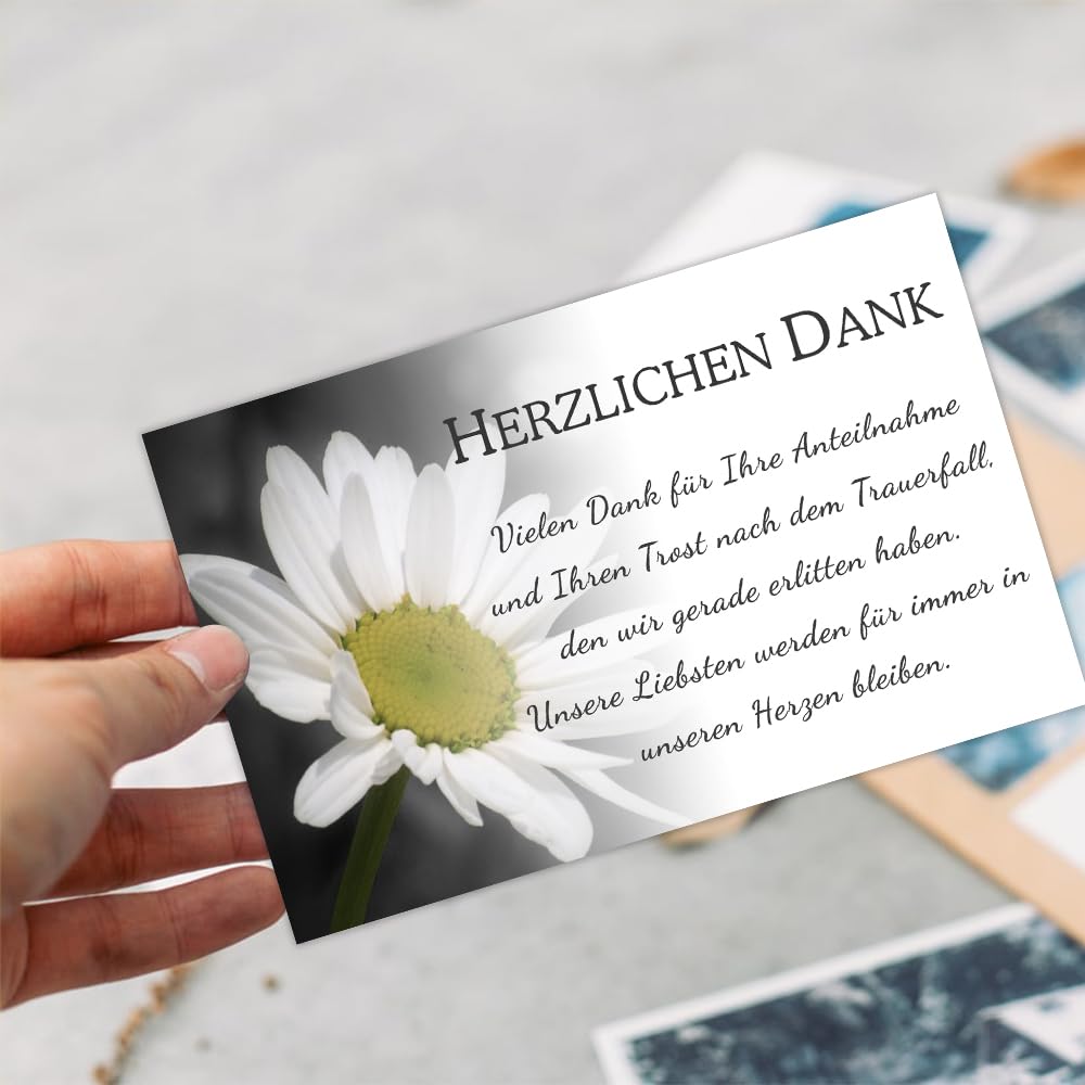 KKSJK 20 Dankeskarten Mit Umschlägen – Weißes Chrysanthemen-Muster | 9 X 14 Cm, Für Beileid & Dank