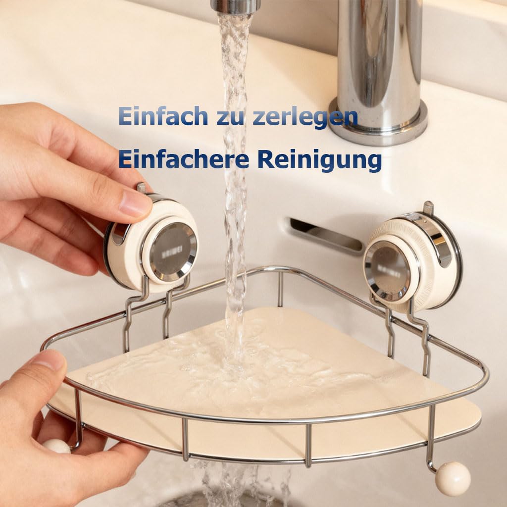 Duschablage Ohne Bohren mit Saugnapf, Eckregal Badezimmer Organizer mit Haken, Wandregal für 90° Ecken, Ablage Bad Shampoo Halterung für Dusche,2etage