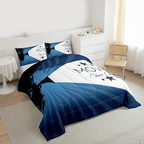 Miniatura 4 de Juego de edredón de decoración de cine, tamaño King, para amantes del cine, ropa de cama con temática de cine para niños y niñas, decoración de cine