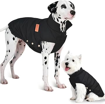 Dog Puffer Jacket for Small & Medium Dogs, Waterproof Windproof Warm Dog Winter Coat, Lightweight Cold Weather Pet Vest with Leash Hole and Adjustable Fit, Black, M