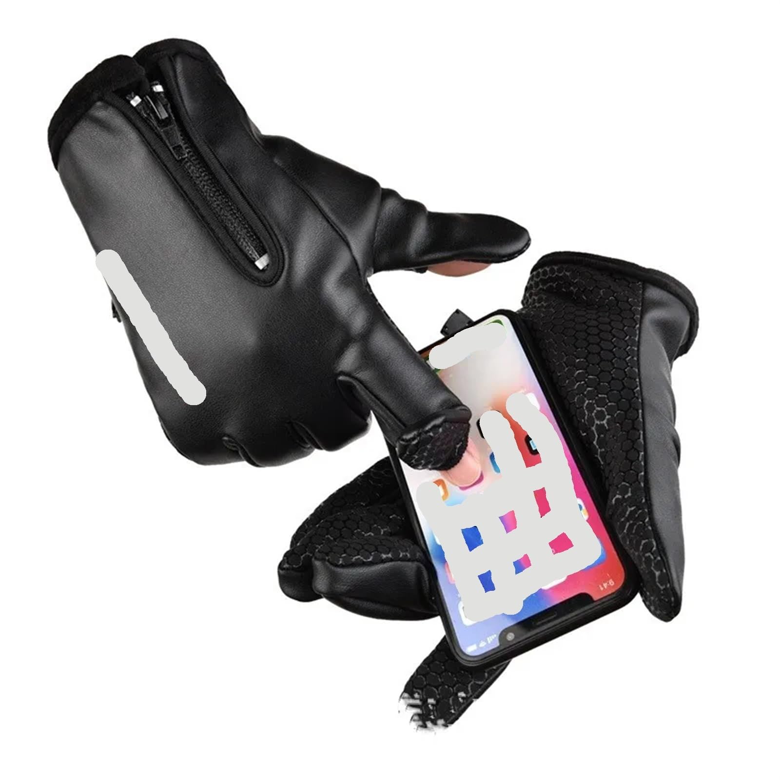 Guantes de Ciclismo Invierno, Guantes Cuero PU for Motocicleta, Forros y otoño, Deportes cálidos, conducción, Impermeables para Ciclismo