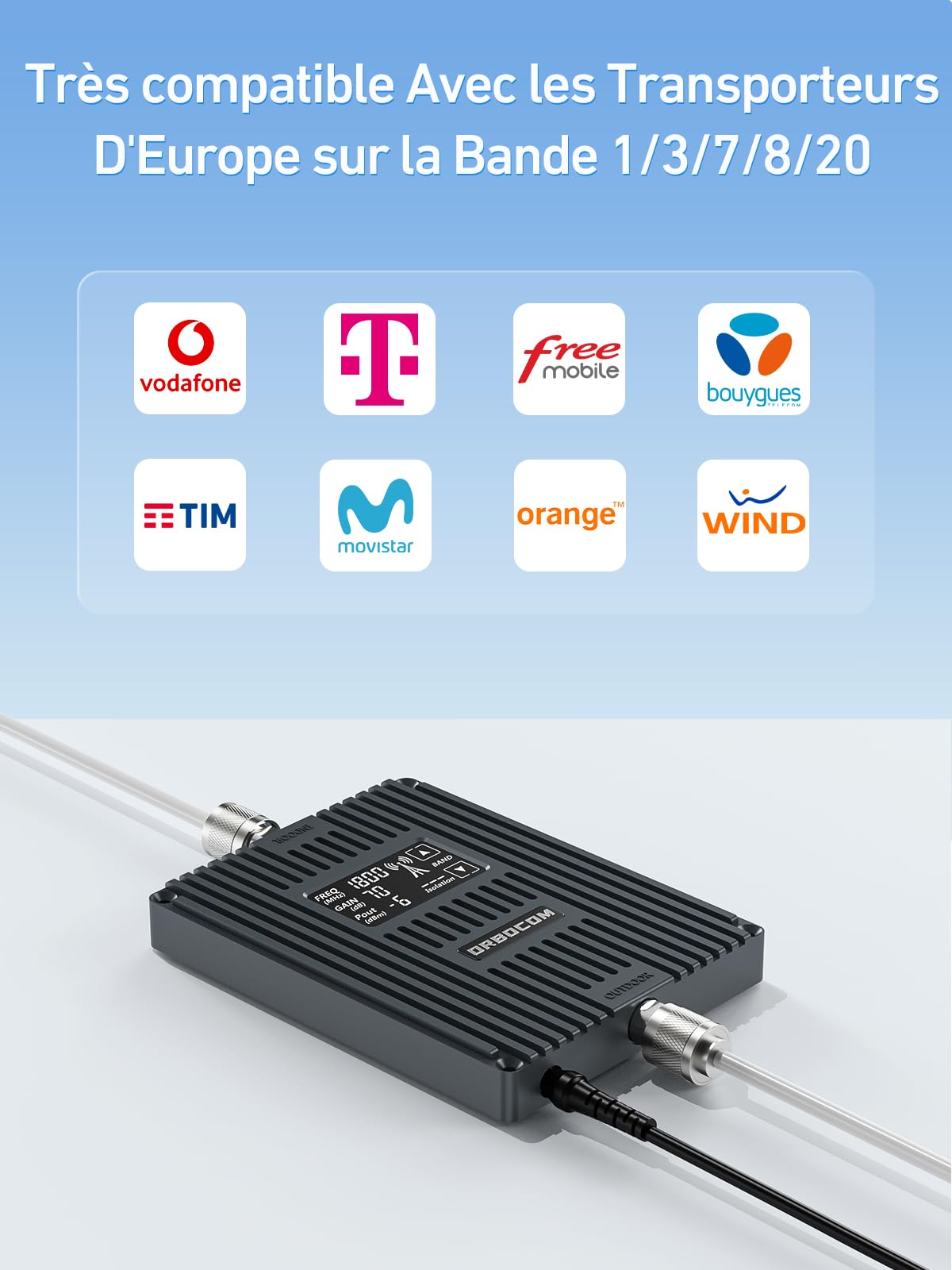 Amplificateur Reseau Mobile 5G 4G LTE GSM 5 Bande 1/3/7/8/20 pour Le Bureaux à Domicile Amplificateur de Signal Antenne Omnidirectionnelle Compatible Bouygues,Orange, SFR