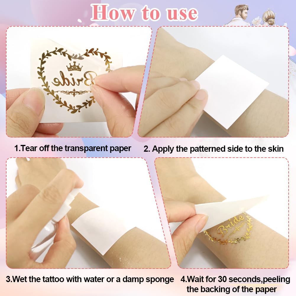 Tatuaggi Addio al Nubilato, 18pcs Team Bride Tattoos 2pcs Bride Tatuaggi Bachelorette Party Accessori per il Matrimonio del Partito di Gallina Decorazioni Della Doccia da Sposa Oro