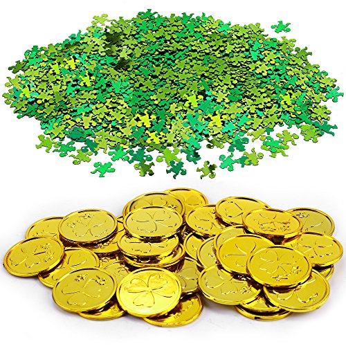 Décorations de la Saint-Patrick Konsait confettis trèfles et pièces plastique
