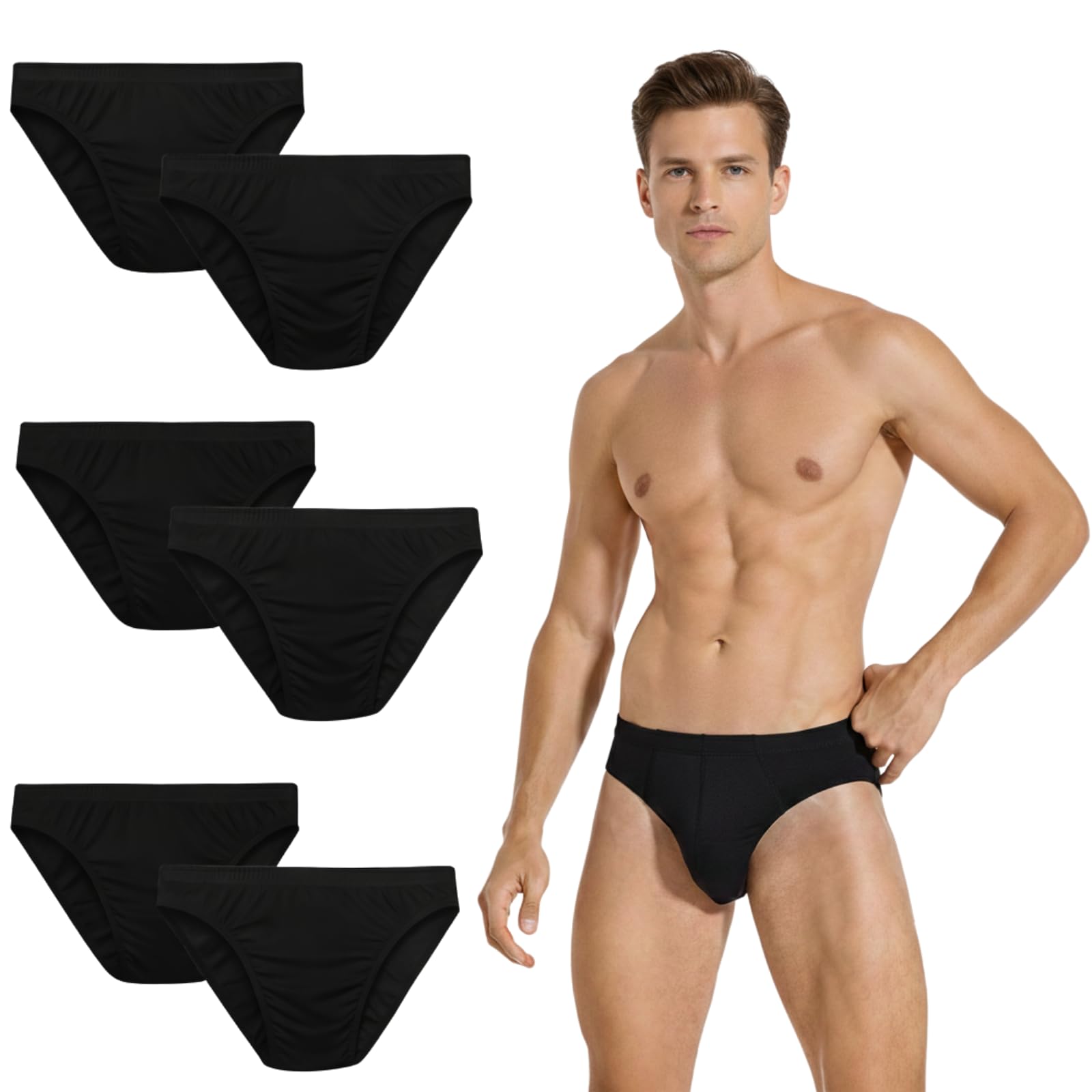 Trenzeo Men’s Briefs Underwear Pack of 6 – Soft Cotton Blend Mens Briefs Underwear, Breathable Sports Slips, Comfortable Underpants,Mens Cotton Briefs (UK, Alpha, 5XL, Regular, Regular, Black)