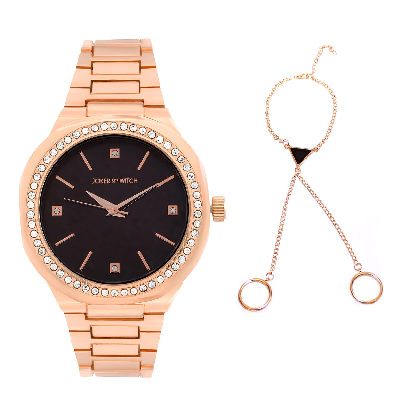 Joker & Witch Analogue Florida Black Dial Stainless Steel Rose Gold Watch Bracelet Stack For Women (B0CHB6XLFN) Amazon Price History, Amazon Price Tracker