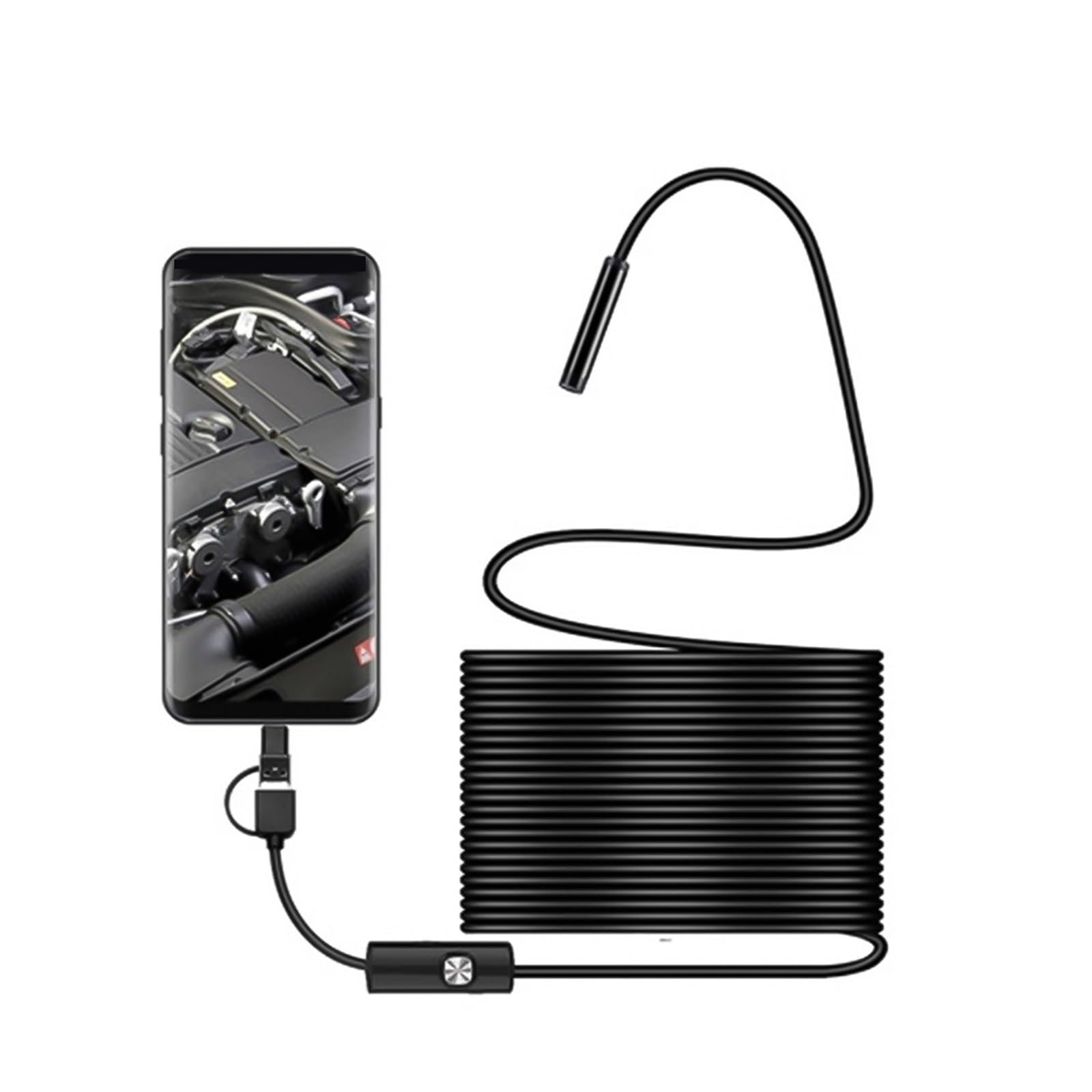 5,5-mm-Industrie-Endoskop mit 6 LEDs, 3-in-1-Anschluss, USB/Micro-USB/Typ-C-Anschluss, wasserdichte Inspektionskamera für Smartphones (1–5 m)