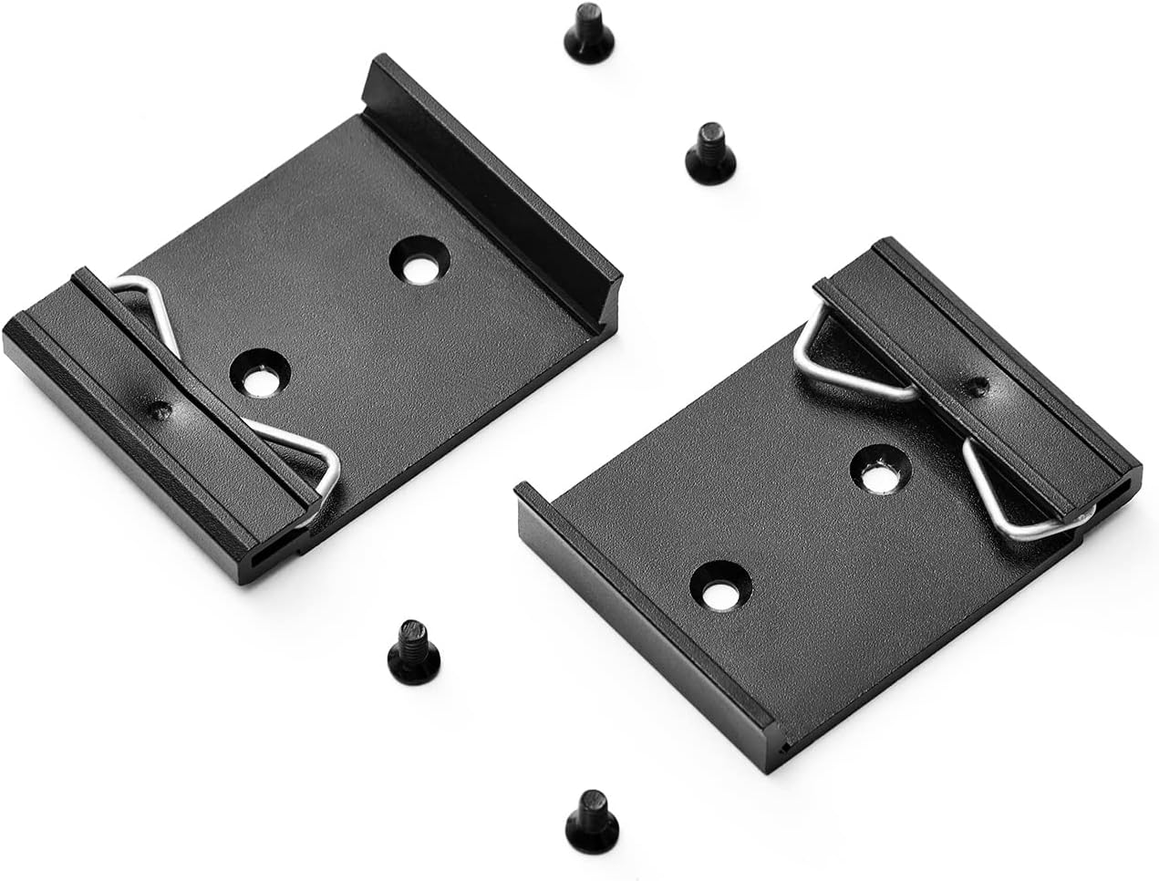 MokerLink Industrial Universal Din Rail Mount Kit, 35mm Width Aluminum Alloy Clip Snap Brackets, for Switch, Relay Fixed Clamp, 2 Pack
