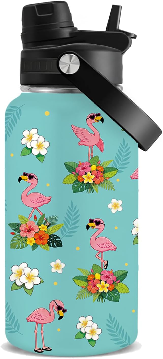 Flamingo 26oz Water Bottle Gift for Women, Stainless Steel Insulated Tumbler with Handle & 2-in-1 Lid, Coffee Mug Insulated Travel Cup for Sports Birthday Gifts for Her Wife