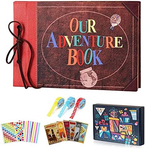 Our Adventure Book Scrapbook, Travel Scrapbook Album Photo 60 Pages Retro, Expandable with DIY Accessories Kit, Gift for Christmas Anniversary Birthday (with Gift Box) …