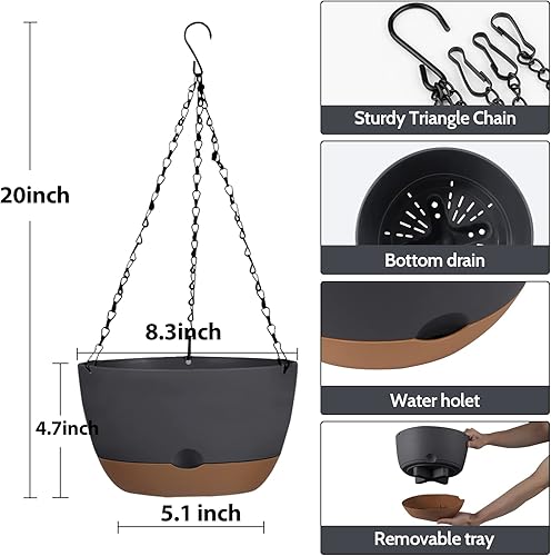 Miniatura 6 de EURCRBU Paquete de 2 macetas colgantes para plantas de interior y exterior, macetas colgantes de plástico de 8.3 pulgadas para exteriores, maceta